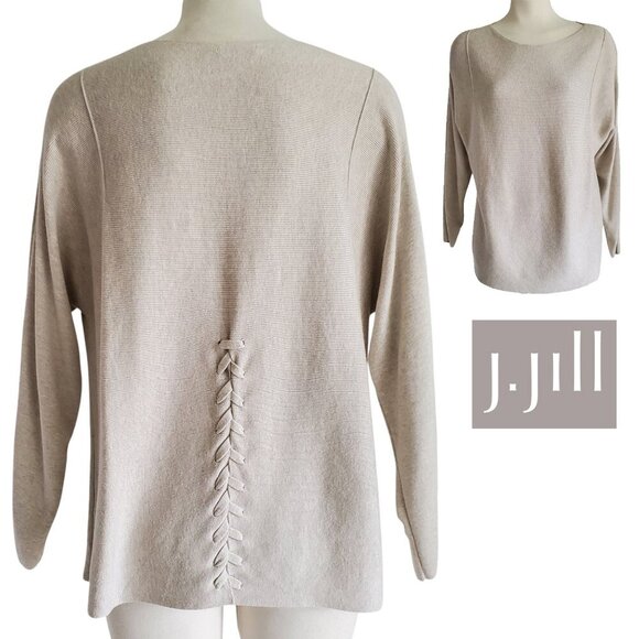 J. Jill Oatmeal Color Flat Knit Oversized Sweater with Back Detail Size XS - Picture 1 of 16